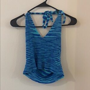 Princess Polly Blue and White Tie Front Backless Tank Top